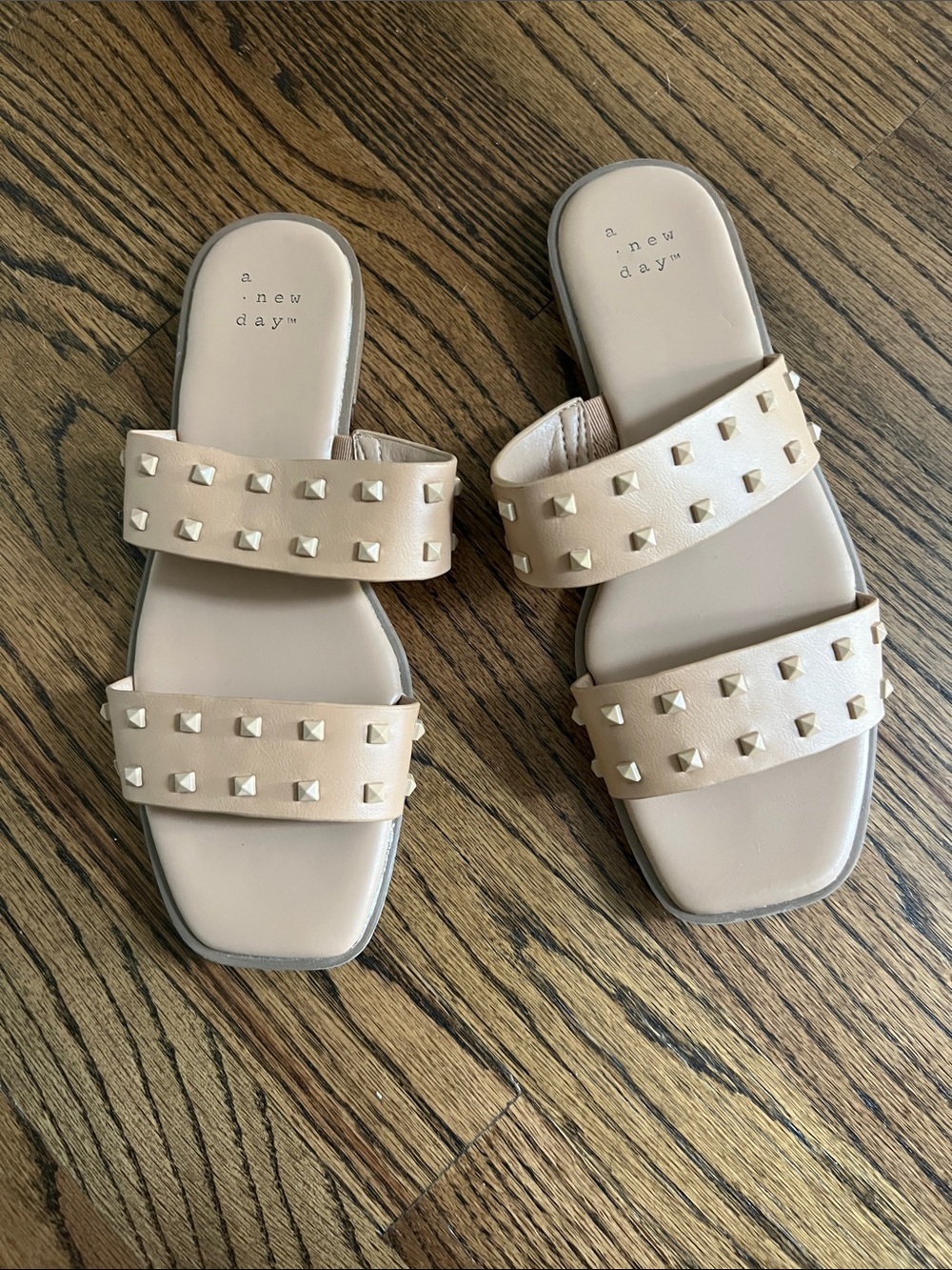 a new day Beige Studded Double-Strap Slide Sandals